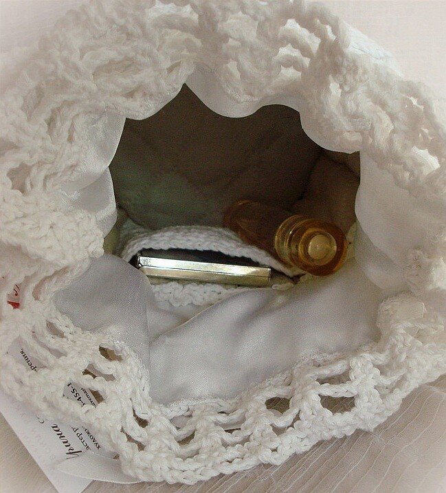 VENDAS Bolsa de malha, branca, feita à mão, algodão