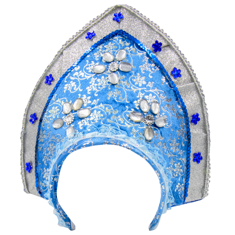 El kokoshnik "la hija de las nieves", 30 cm, azul con la plata