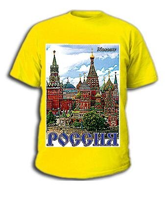021-3 Camiseta masculina barata Moscow Russia (cor: amarela; L, XXL)