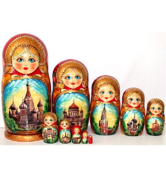 Bonecas russas Matrioshka "Moscou" 10 peças, 25 cm (altura)