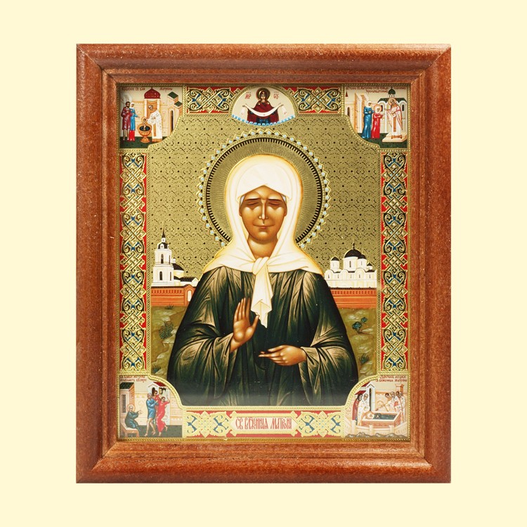 El icono "la Matrona" el marco de madera, bajo el cristal, 20 x 24 cm