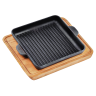 Гриль-Сковорода квадратная из чугуна с деревянной подставкой "Brizoll" H181825G-D, 18 х 18 x 2,5 см