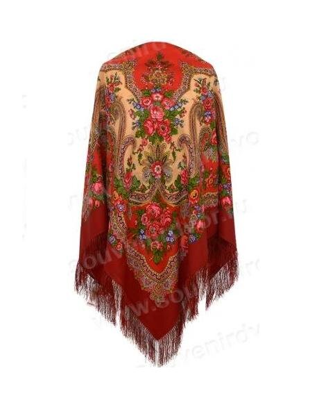 Panuelo Tradicional Folclorico Ruso para regalar, lana 100%, Pavlovskiy Posad, 146 х 146 cm