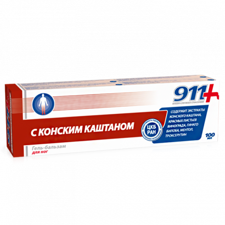 Гель-бальзам косметический "911 с конским каштаном" для ног, 100 мл