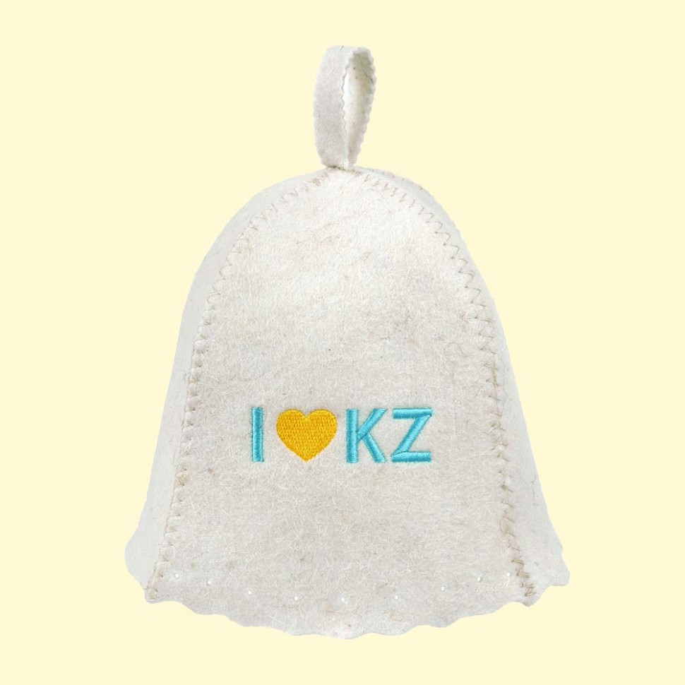 El gorro para el bano y la sauna con el bordado I love KZ, del fieltro