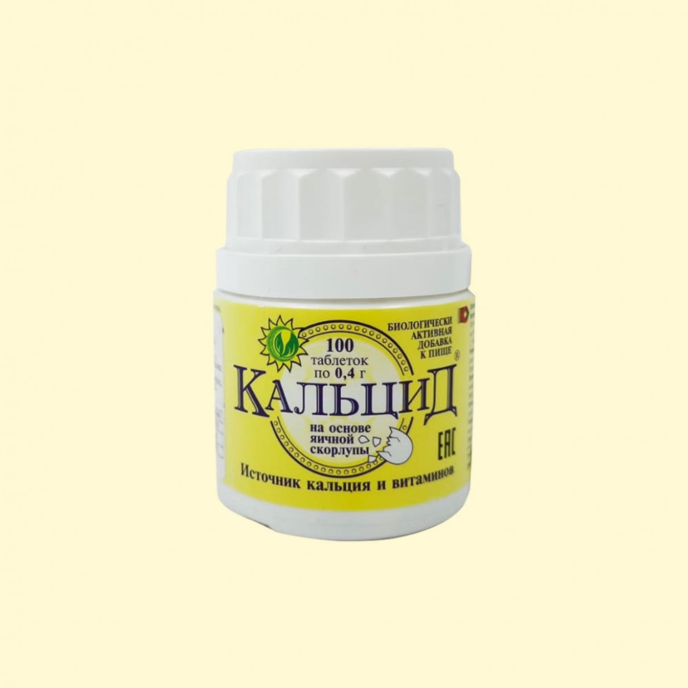 Kaltsid en base a la cascara de huevo, la fuente del calcio y las vitaminas, 100 pastillas por 0,4 g