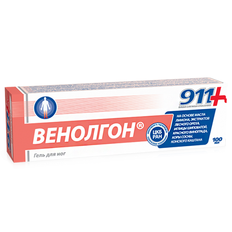 El gel-balsamo cosmetico "911 Venolgon" para los pies, 100 ml