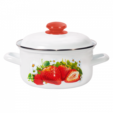 Кастрюля 3 л "Сочная клубника", эмалированная.