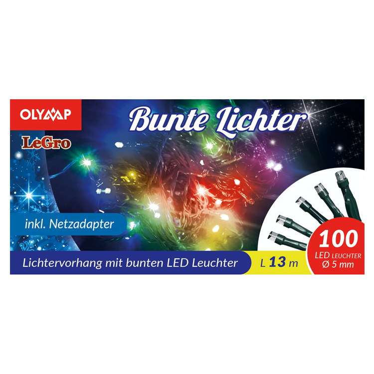 LED la guirnalda, 100 bombillas multicolores, 13 m