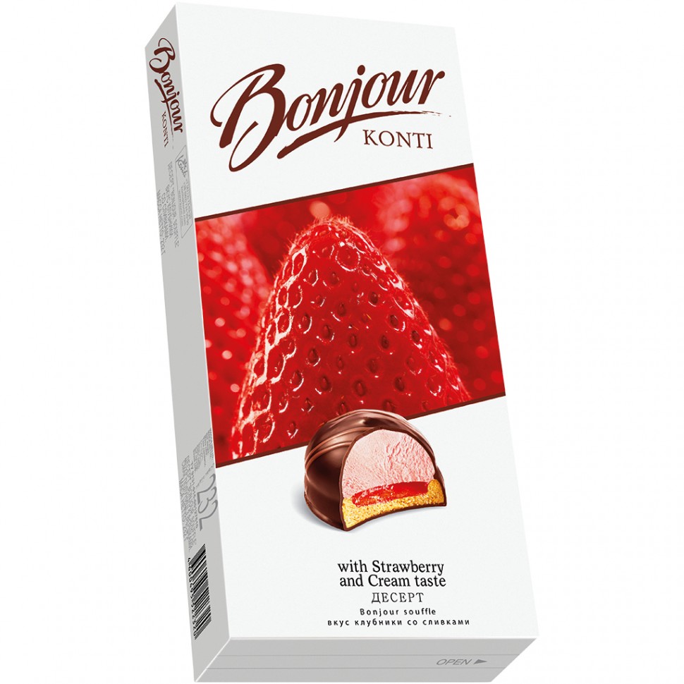 Конфеты шоколадные bonjour клубника со сливками 232г