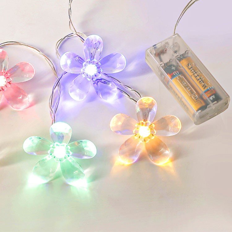 Guirnalda eléctrica, Flores, 16 LED, multicolor, sin pilas, 2 m