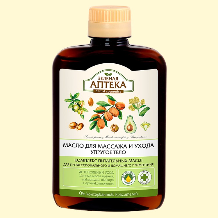 El aceite para el masaje y la partida "la farmacia Verde" 200 ml, el cuerpo elastico