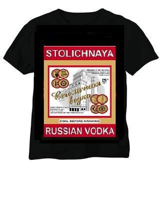 040-3 Camiseta masculina estampada com vodka Stolichnaya (cor: preta; tamanho: XL)