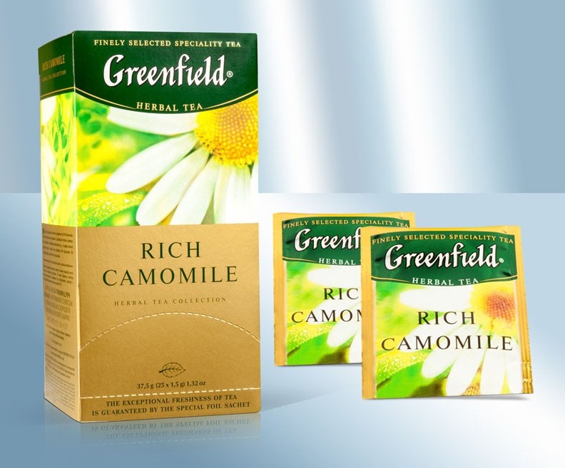 Chá de ervas "Rich Camomile" em saquinhos, embalados individualmente, 25x1,5g