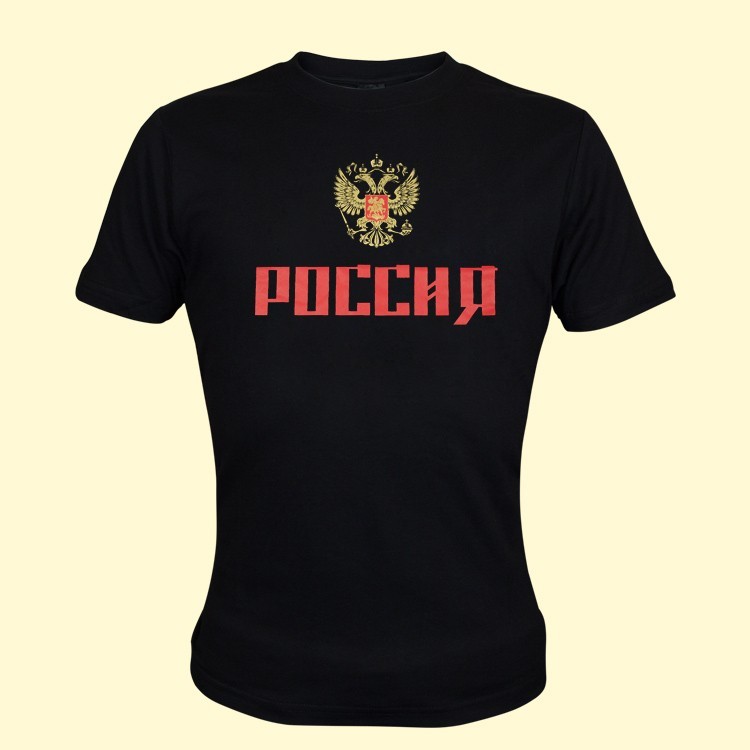 La camiseta "Rusia con el escudo de oro" negro, 100 %-хлопок