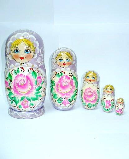 Matryoshka (boneca russa) de 5 bonecas russas rosa fúcsia de 19 cm (altura)