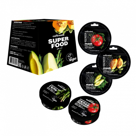 Подарочный набор Super FOOD "Cafe Mimi" Маски для лица, Скраб-пиллинг, Гель, 3 x 10 мл, 50 + 50 мл