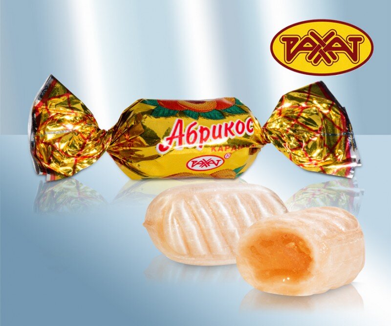 Dulce ruso. Caramelos "Albaricoque", Kazajstan, 100 g