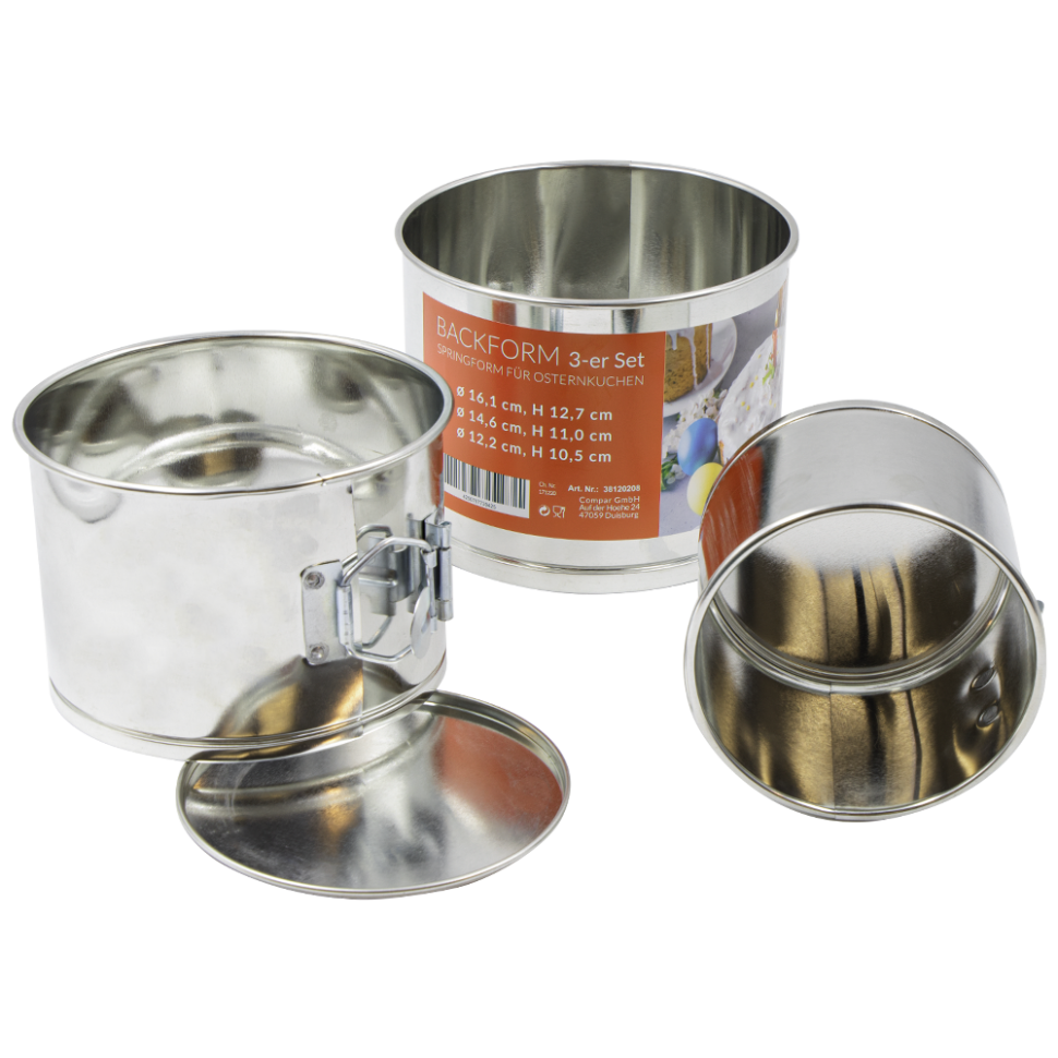 Conjunto de formas removíveis para assar 3 peças: O 16,1 cm, O 14,6 cm, O 12,2 cm