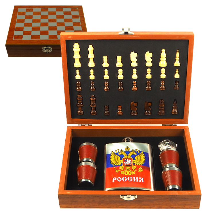 El juego "Rusia", la cantimplora, de nerzhaveyki, 240 ml. + el ajedrez