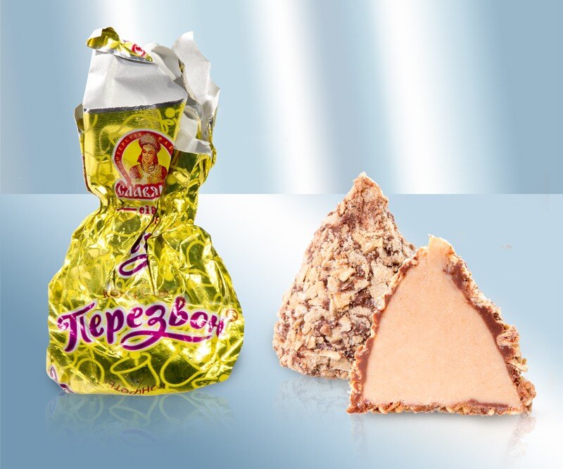 Chocolates russos. Bombons com cobertura de chocolate "Perezvon", Rússia, 100 g