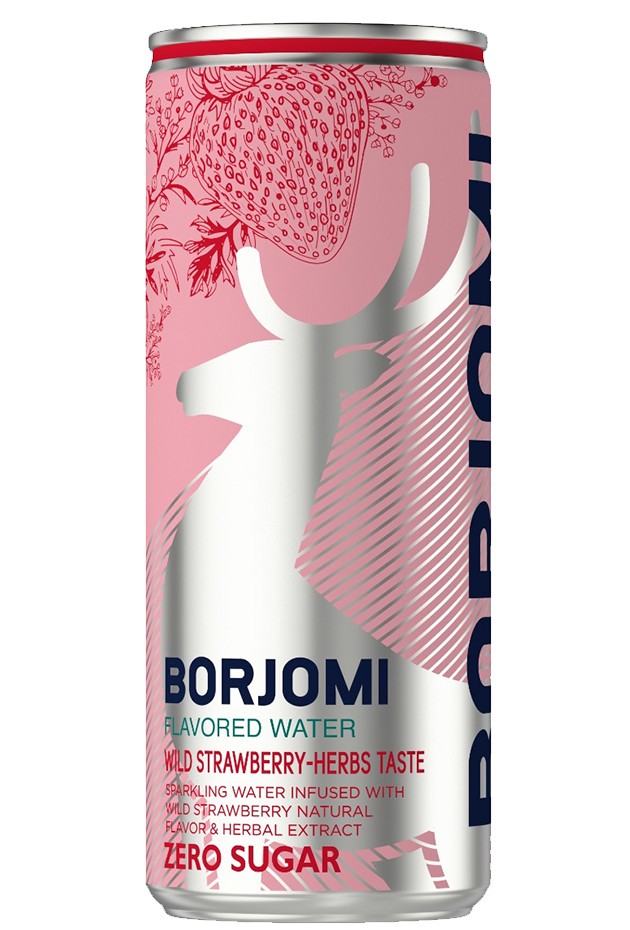 Água mineral "Borjomi" lata de morango 0,33ml