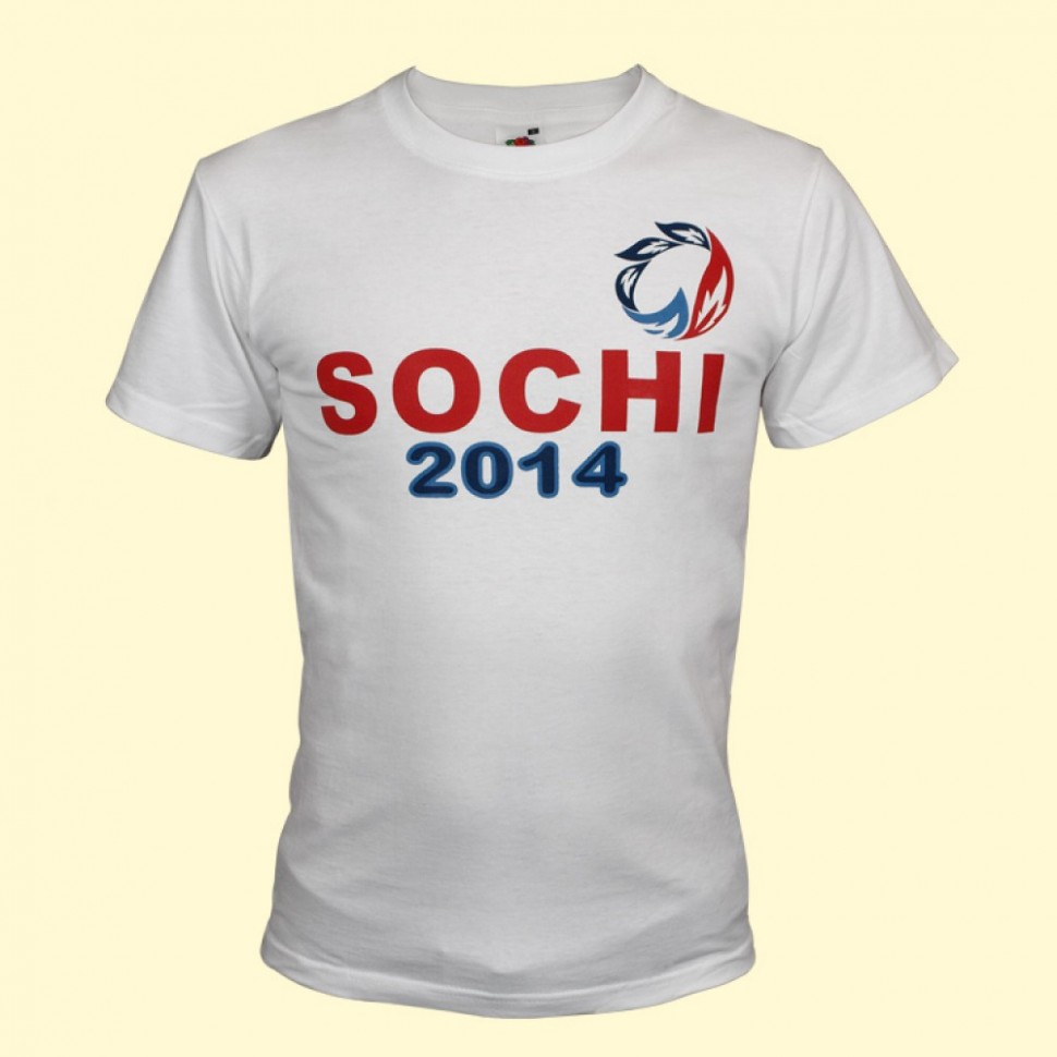 ?spets.?predlozhenie! La camiseta "Sochi 2014", blanco, 100 %-хлопок