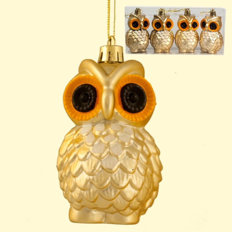 Conjunto de decorações de Natal "Owls" (4 unid.), Dourado, 9 cm