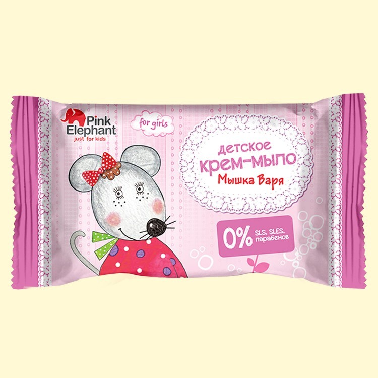 Bebé crema-jabón Pink Elefant Mouse Varya 90 gr., para niñas, sin parabenos