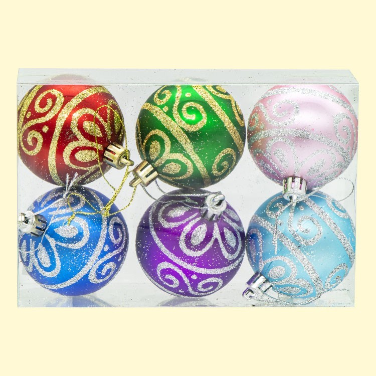Conjunto de adornos navideños "Bolas" 6 piezas, 6 colores diferentes, 6 cm