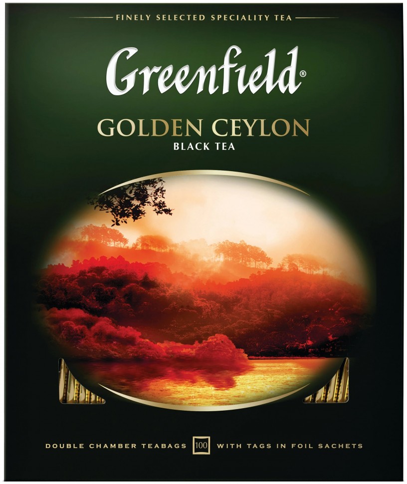 Гринфилд, Золотой Цейлон, черный байховый цейлонский, в пакетиках 100 пакетов 2 г
