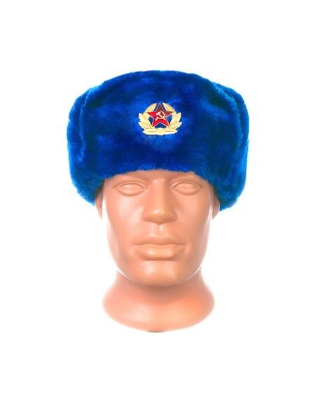 Chapéu de inverno russo "ushanka", azul, com abas nas orelhas, tamanhos: 60