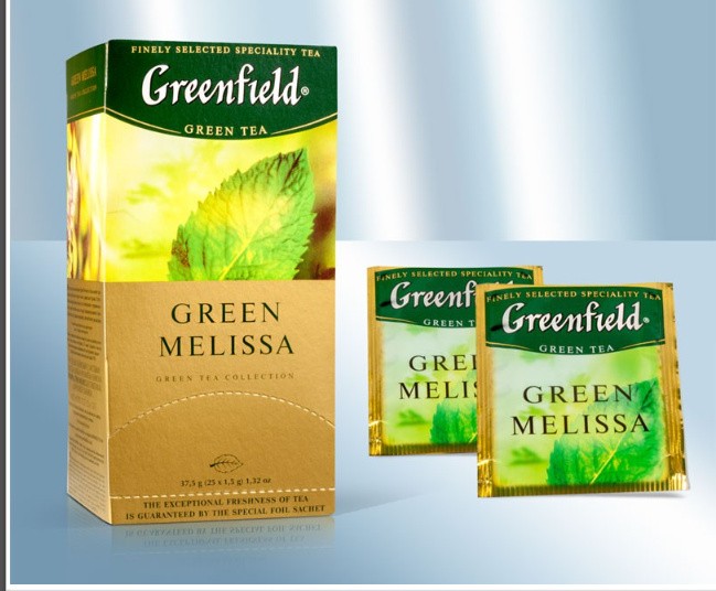 Зеленый чай с мелиссой и мятой "Green Melissa" в пакетиках в индивидуальной упаковке, 25х1,5гр