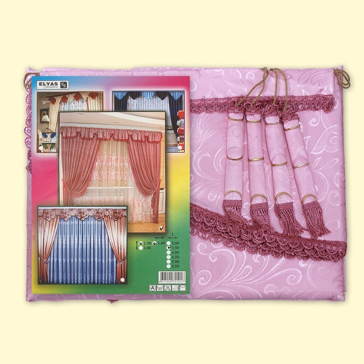 Las cortinas "ELYAS" (250x300cм), las cintas rosadas, distintas en la tela
