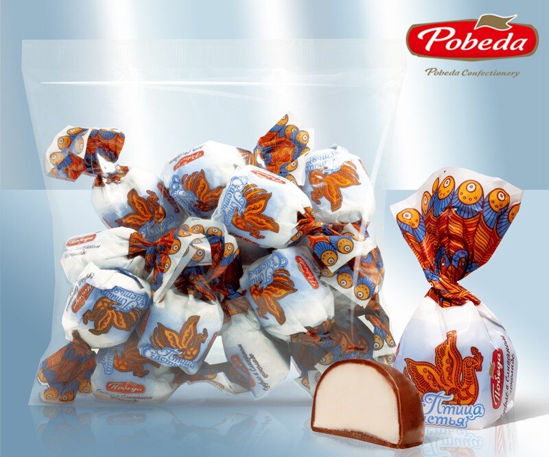 Chocolates russos. Bombons de chocolate "Ptitsa schastya", 100 g