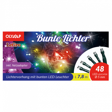 LED гирлянда, 48 разноцветных лампочек, 7,8 м