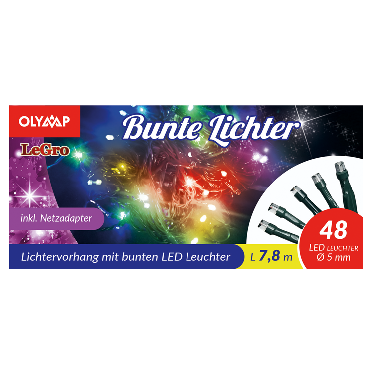 LED la guirnalda, 48 bombillas multicolores, 7,8 m
