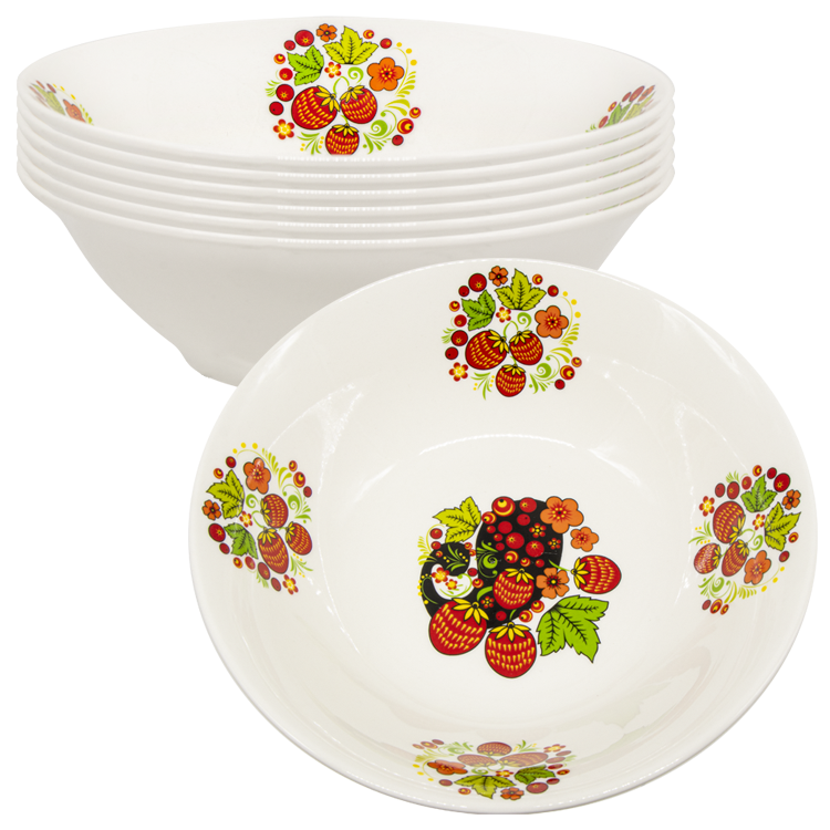 Um conjunto de pratos de sopa - Khokhloma, porcelana, Ø 18 cm, 6 unid.