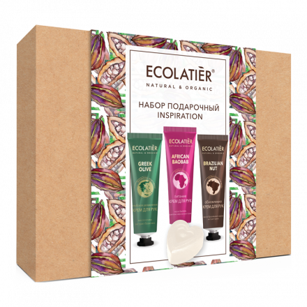 Набор подарочный ISPIRATION 3 крема для рук + мыло "ECOLATIER" 3 x 30 мл + 80 г