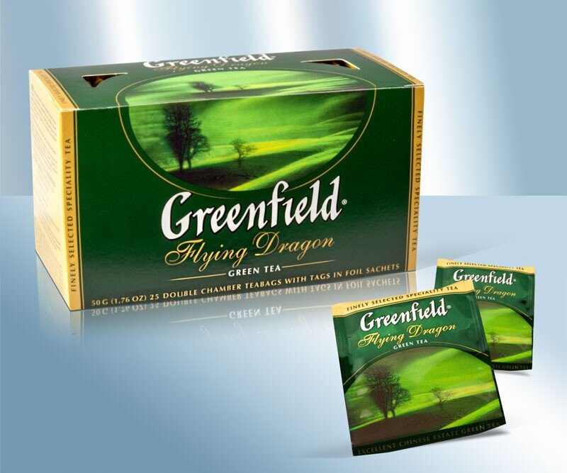 Chá verde em sachês "Greenfield" Fling Dragon, 50 g, 25 sacos