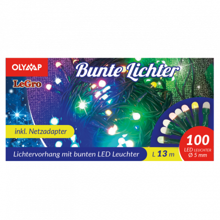 LED гирлянда, 100 разноцветных лампочек, 13 м