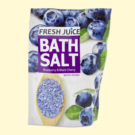 Соль для ванн с пеной Fresh Juice Черника и черная вишня, с маслом миндаля, Дой-пак, 500 мл