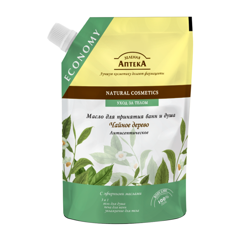 Aceite de baño y ducha "Farmacia Verde" Árbol del té. Antiséptico, Doy-pack 200 ml