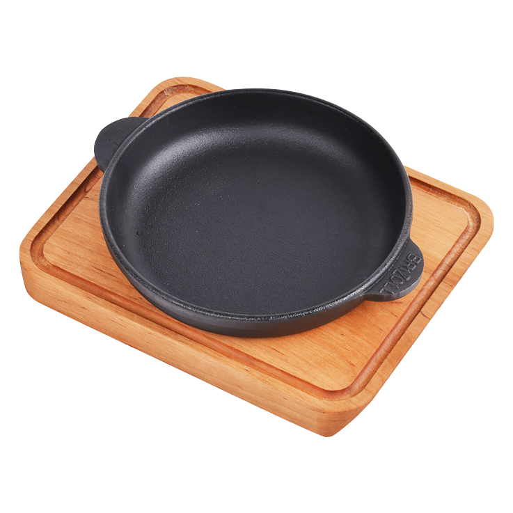 Сковорода із чавуну з дерев&#39;яною підставкою Brizoll H1825-D, 18 х 2,5 см
