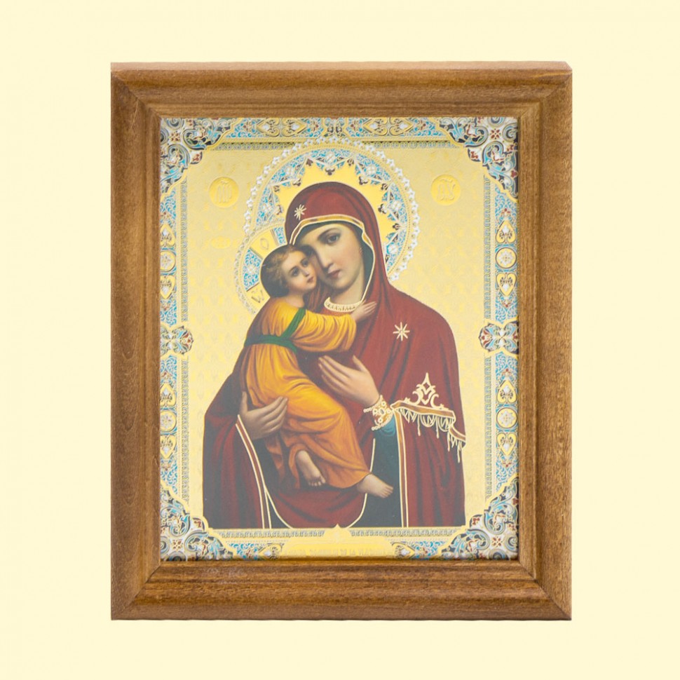 El icono "De Vladimir BM" el marco de madera, la estampacion doble, 13 x 15 cm