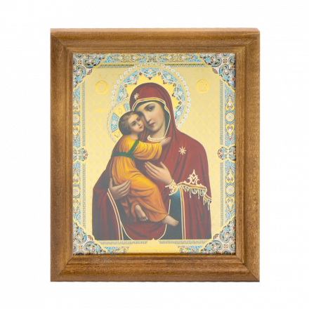 Икона "Владимирская БМ " деревянная рама, двойное тиснение, 13 x 15 см