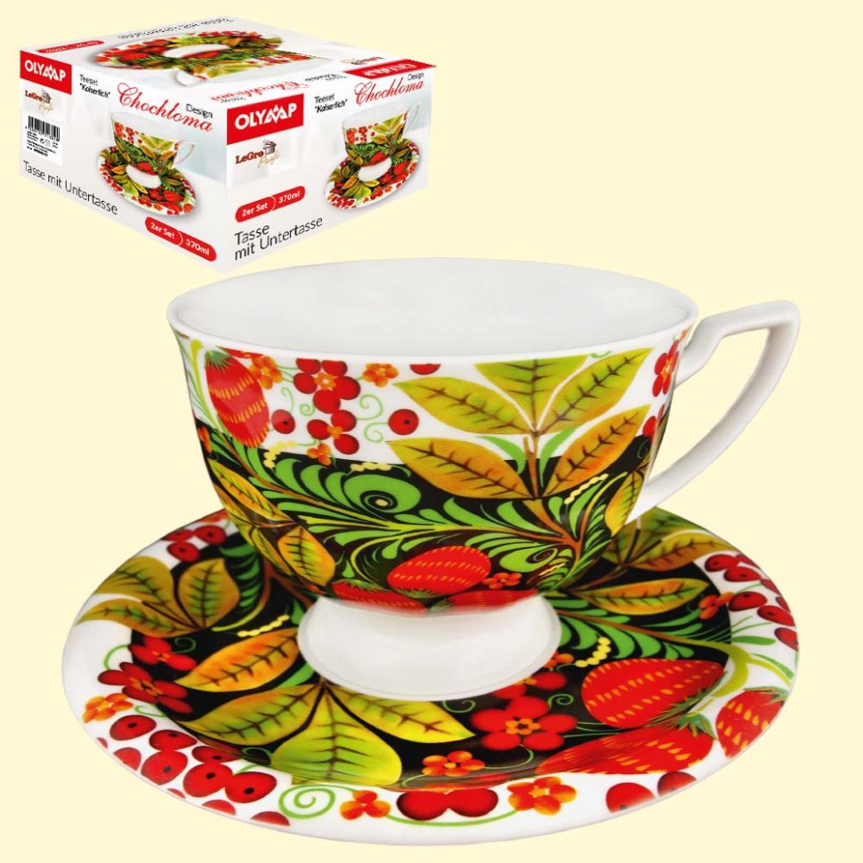 Juego de té - Royal, diseño Khokhloma, 1 taza 370 ml + 1 plato