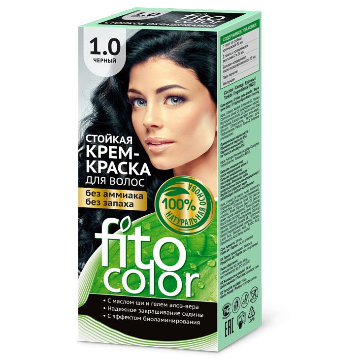 Крем-Краска 1.0 черный "Fito Kosmetik" без запаха, без аммиака, 50 мл