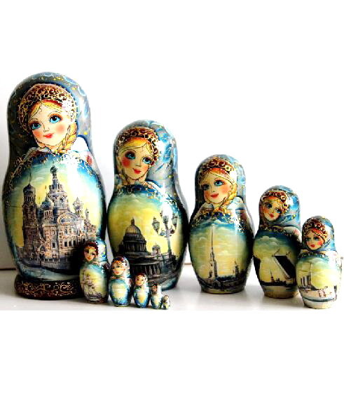 Bonecas russas Matryoshka "São Petersburgo" 10 peças, 25 cm (altura)
