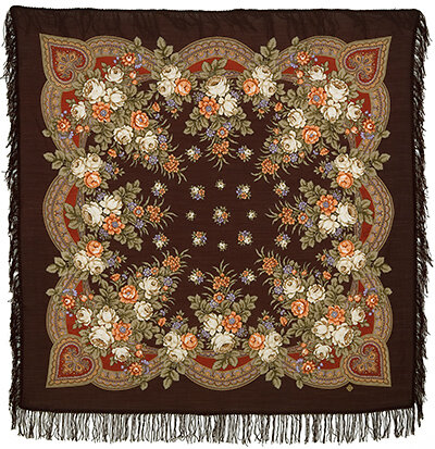 Panuelo Tradicional Folclorico Ruso para regalar, lana 100%, Pavlovskiy Posad, 125 x 125 cm